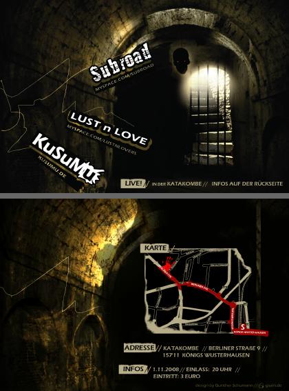 Flyer Katakombe 01.11.2008 Subroad, KuSuMu, Lust & Love
